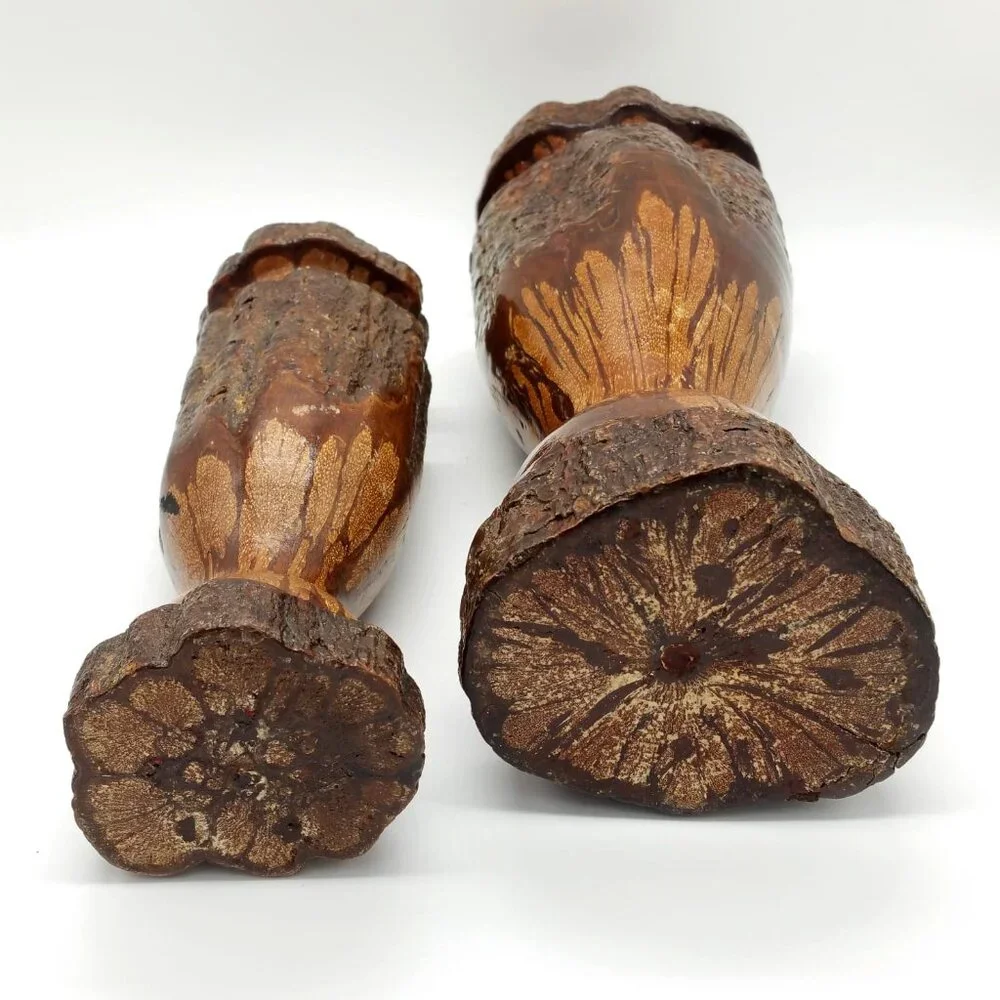 3 Vintage Chrysanthemum Wood Candle Stick Holders, Ikebana Vases, Decor